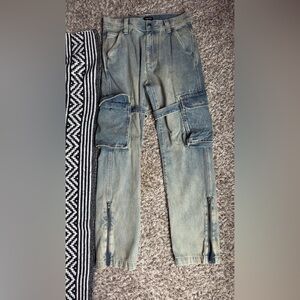 Blue Denim Cargo Pants
